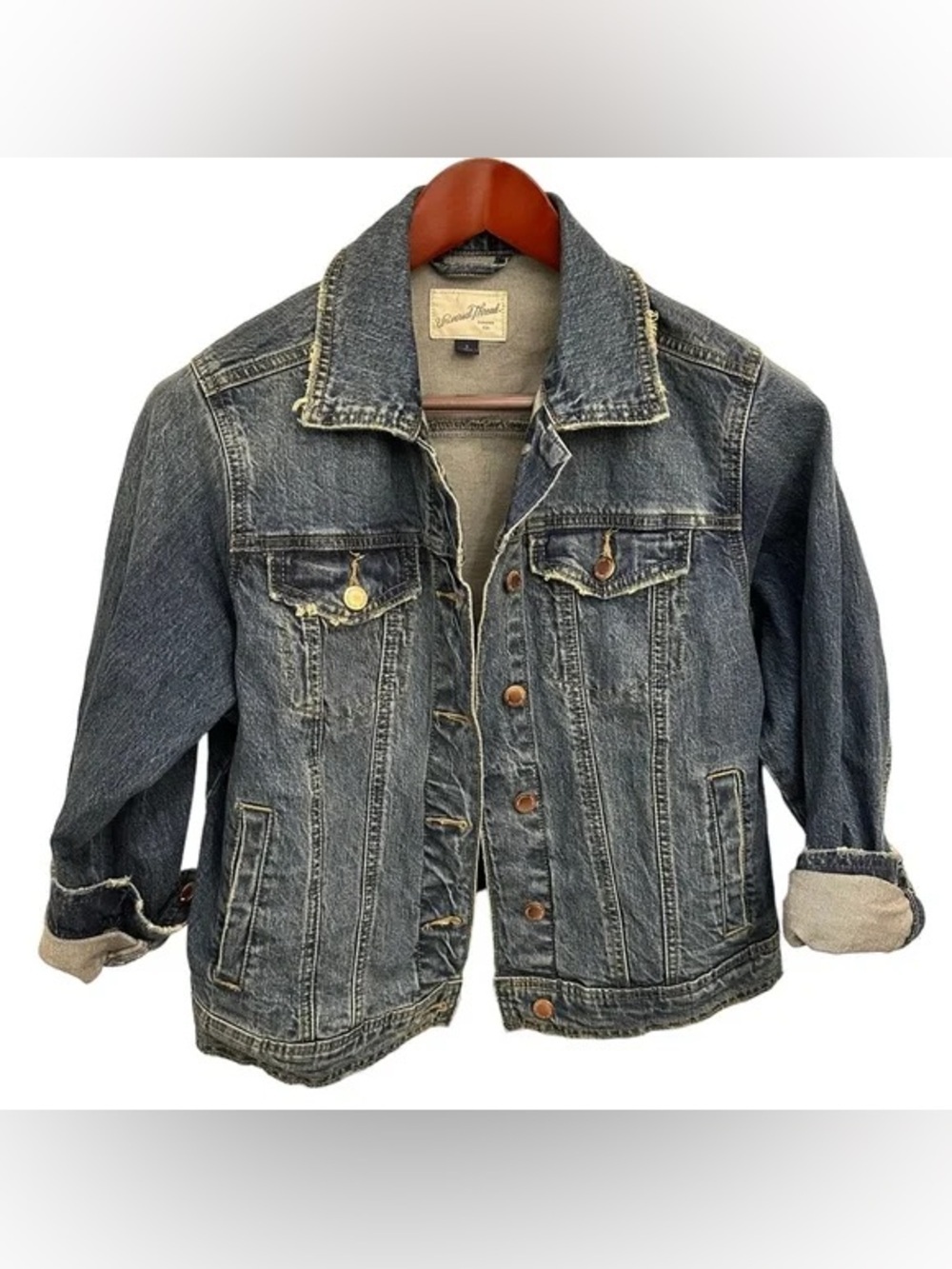 Universal Thread dark blue denim jean jacket with contrast stitching size large